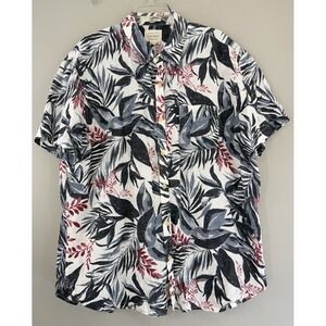 Lucky Brand Linen Shirt Men's 2XL California Fit Floral Leaf Print Hawaiian S/S